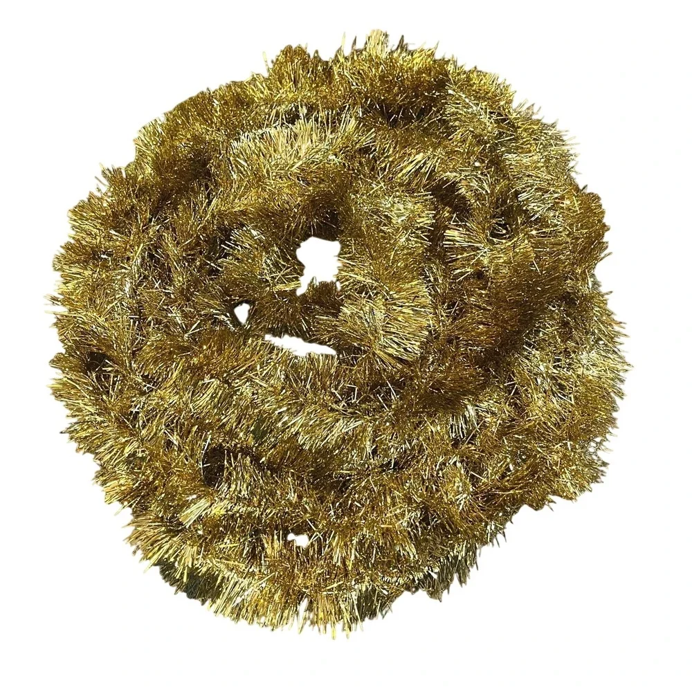Vtg MCM‎ Christmas Double Glo Tinsel Garland Shiny Soft Fluffy gold 25 ft Long